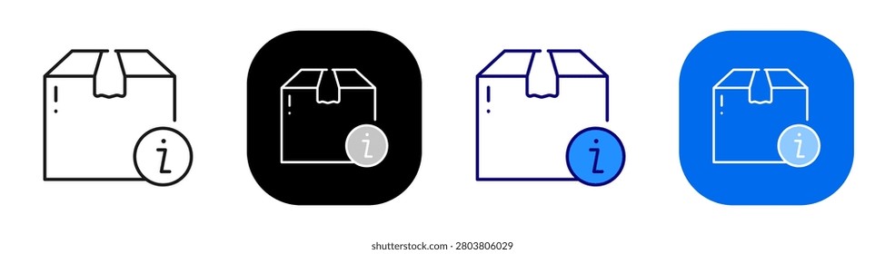 Package information label for parcel details shipping support and order info. Line, filled, black, color set. Editable stroke