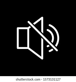Package information label. Standart icon for user manual. No sound vector symbol on black background. Crossed loudspeaker logotype element.