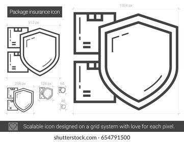 Package insurance vector line icon isolated on white background. Package insurance line icon for infographic, website or app. Scalable icon designed on a grid system.