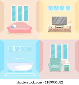 package of interior design vector set with pastel color