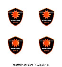 Package label for sun protection cream. Label set: SPF 15, SPF 30, SPF 40, SPF 50