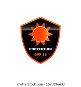 Package label for sun protection cream. Sun protection label. Safety filter. SPF 15