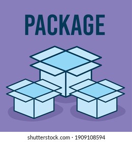package lettering and set of boxes icons vector illustration design