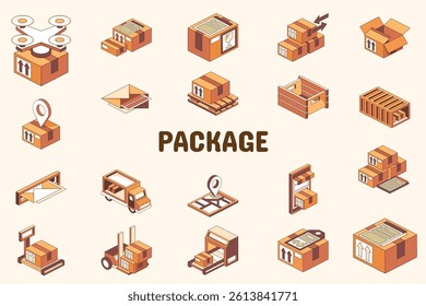 Package Lineal Glyph Vector Illustration Icon Sticker Set Design Materials