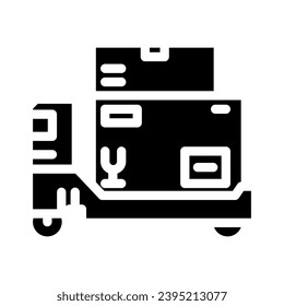 Paket laden autonome Lieferung Glyphsymbol Vektorgrafik. Packstück Ladeeigenständiges Lieferzeichen. einzelne Symbolillustration