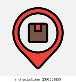 Icono de ubicación del paquete en estilo de línea rellena, uso para presentación de aplicaciones móviles del sitio web