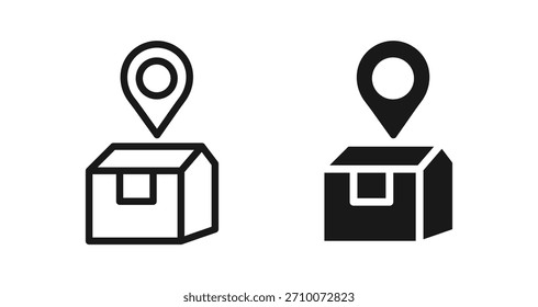 Symbol für den Paketstandort im Umriss- und Silhouettenstil, das Lieferverfolgung, Logistik, Paketdienste und Versandnavigation darstellt, Vektorgrafik.