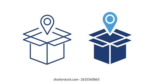 Un paquete con un pin de ubicación en la parte superior, que indica el seguimiento o el punto de entrega.