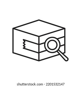 Empaquetar con el icono de la lupa de vidrio. Símbolo de seguimiento de paquetes. aislado de fondo blanco. ilustración vectorial