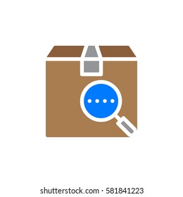 Package with magnifier glass icon vector, filled flat sign, solid colorful pictogram isolated on white. Tracking number symbol, logo illustration