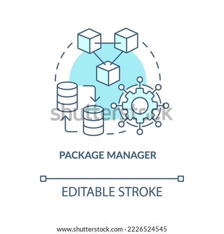 Package manager turquoise concept icon. Software tool. Web industry transformation abstract idea thin line illustration. Isolated outline drawing. Editable stroke. Arial, Myriad Pro-Bold fonts used