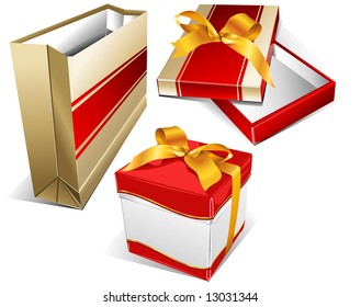 Package for meal, box for souvenirs, packing box for clothes, shopping illustration