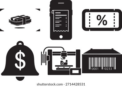 Paket mit Messband Mobile Empfang digitaler Coupon mit Prozentzeichen Dollar Glocke Benachrichtigung 3D Drucker Barcode für Produktidentifikation