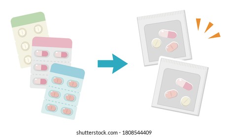 A Package of Medications. Before and after. Image Illustration.