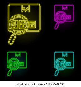 Icono de conjunto de colores de neón de paquete. Línea delgada simple, vector de contorno de iconos logísticos globales para ui y ux, sitio web o aplicación móvil