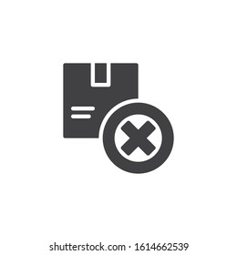 Package not delivered vector icon. filled flat sign for mobile concept and web design. Parcel delivery reject glyph icon. Symbol, logo illustration. Vector graphics