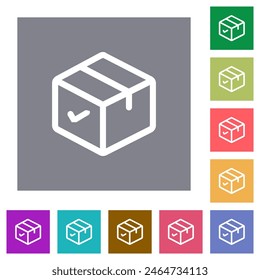 Package ok outline flat icons on simple color square backgrounds