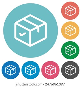 Package ok outline flat white icons on round color backgrounds