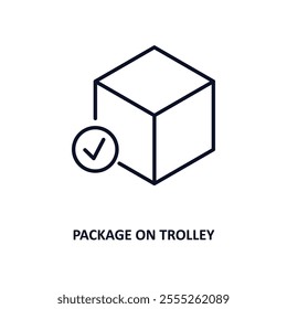 package on trolley outline icon.  Thin line icon from delivery and logistic collection. Editable vector isolated on white background