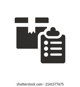 Icono de lista de pedidos de paquetes en fondo blanco