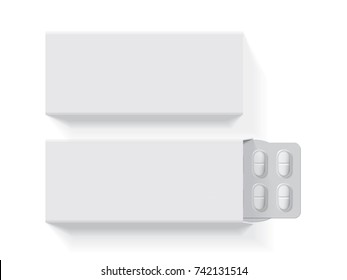 package with oval tablets medicines  mock up vector template 