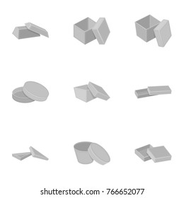 Package, packaging, container, and other web icon in monochrome style.Framework, boxing, wrapping, icons in set collection.