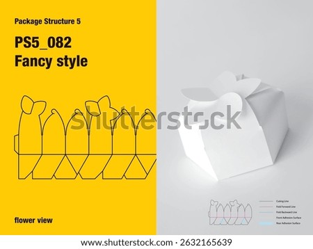 package, packaging, hexagon, Fancy style, three sided adhesive, weave lock tuck flap, flower view, round, automatic lock bottom, cut, paper, design, vector, carton, structure, box, template