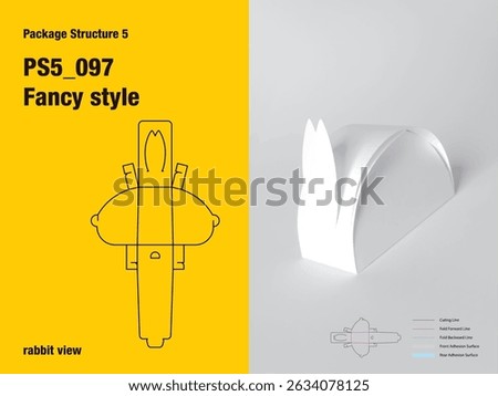 package, packaging, rabbit, Fancy style, non adhesive, hook lock flap, tuck lock side panel, wrapper open, round view, cut, paper, design, vector, carton, structure, box, template