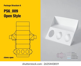 package, packaging, rectangle, clams open style, non adhesive, integral platform gusset flap, double wall, triangle side panel, oblique carton view, three spaces, cut, paper, design, vector, carton