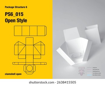 package, packaging, rectangle, clamshell doors open style, five sided adhesive, hook lock, sleeve open, integral platform, cut, paper, design, vector, carton, structure, box, template