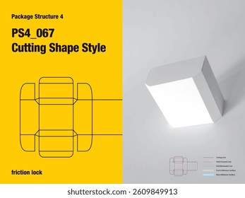 package, packaging, rectangle, cutting shape style, one sided adhesive, friction lock tuck flap, straight tuck, cut, paper, design, vector, carton, structure, box, template