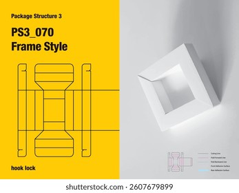 package, packaging, rectangle, frame style, one sided adhesive, hook join lock, double wall, cut, paper, design, vector, carton, structure, box, template