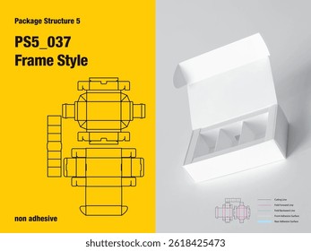 package, packaging, rectangle, frame style, non adhesive, tuck lock tuck flap, separate interior partition, three spaces, cut, paper, design, vector, carton, structure, box, template