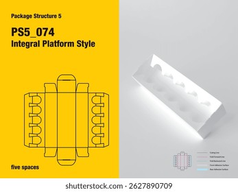package, packaging, rectangle, integral platform style, two sided adhesive, hook lock side panel, integral partition, five spaces, collapsible keep, cut, paper, design, vector, carton, structure, box,