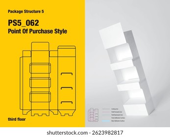 pacote, embalagem, retângulo, ponto de compra estilo de exibição, um lado adesivo, fenda bloqueio tuck flap, terceiro andar, semiautomático bloqueio inferior, corte, papel, design, vetor, caixa, estrutura, caixa