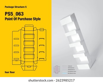 package, packaging, rectangle, point of purchase display style, non adhesive, double lock flap, four floor, integral pedestal, cut, paper, design, vector, carton, structure, box, template
