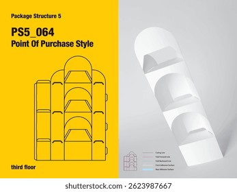 Paquete, embalaje, rectángulo, punto de venta, estilo de visualización, no adhesivo, tuck lock panel lateral, tercer piso, vista redonda, corte, papel, diseño, Vector, cartón, estructura, caja, Plantilla