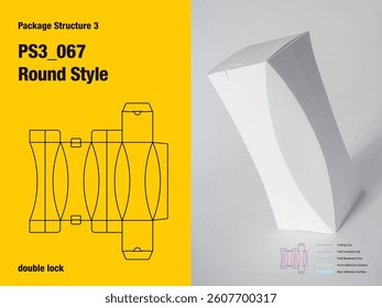 package, packaging, rectangle, round style, one sided adhesive, pile lock tuck flap, double lock, straight tuck, cut, paper, design, vector, carton, structure, box, template