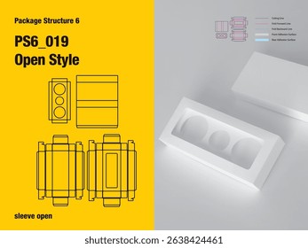 package, packaging, rectangle, sleeve open style, one sided adhesive, upper and lower pairs, tuck lock side panel, separate interior platform, double wall, cut, paper, design, vector, carton, structur