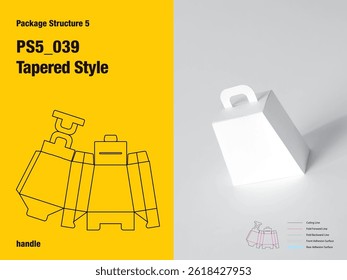 package, packaging, rectangle, tapered style, one sided adhesive, hook lock flap, handle, collapsible keep, semi automatic lock bottom, cut, paper, design, vector, carton, structure, box, template