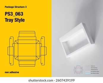 package, packaging, rectangle, tray style, non adhesive, hook join lock, gusset flap, double wall, frame view, cut, paper, design, vector, carton, structure, box, template