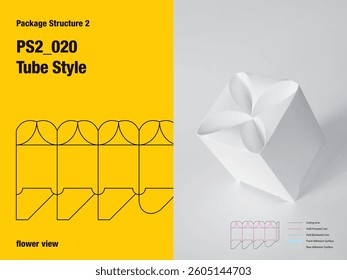 package, packaging, rectangle, tube style, one sided adhesive, semi automatic lock bottom, round, flower view, cut, paper, design, vector, carton, structure, box, template