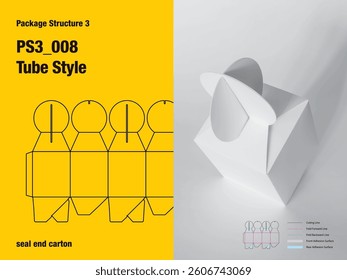 package, packaging, rectangle, tube style, five sided adhesive, tuck lock tuck flap, automatic lock bottom, seal end carton, cut, paper, design, vector, carton, structure, box, template