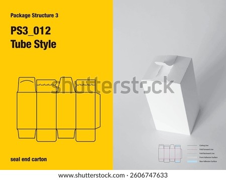 package, packaging, rectangle, tube style, two sided adhesive, tuck lock tuck flap, seal end carton, tear off line, cut, paper, design, vector, carton, structure, box, template