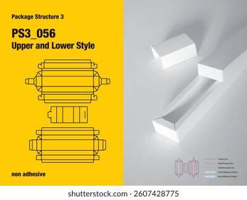 package, packaging, rectangle, upper and lower pairs style, non adhesive, hook join lock, sleeve, frame view, gusset flap, cut, paper, design, vector, carton, structure, box, template