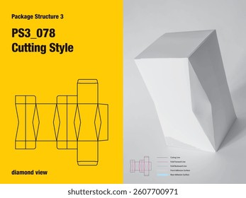 package, packaging, square, cutting shape style, one sided adhesive, pile lock tuck flap, straight tuck, collapsible keep, diamond view, cut, paper, design, vector, carton, structure, box, template