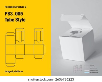 package, packaging, square, tube style, one sided adhesive, pile lock tuck flap, straight tuck, integral platform, cut, paper, design, vector, carton, structure, box, template