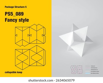 package, packaging, star, Fancy style, two sided adhesive, folding lock side panel, triangle side panel view, collapsible keep, cut, paper, design, vector, carton, structure, box, template