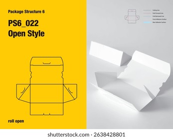 package, packaging, triangle, roll open style, non adhesive, tuck lock side panel, triangle side panel view, cut, paper, design, vector, carton, structure, box, template