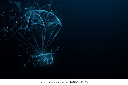 Package with parachute. Air shipping. Fast delivery. Vector illustration